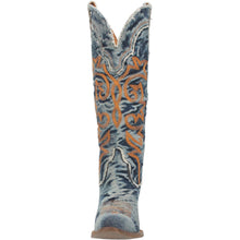Dingo Women's Texas Tornado Blue Denim Western Boots with Orange Stitching