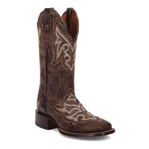 Pard's Western Shop Dan Post Ladies Brown Arizona Square Toe Western Boots with Fancy Stitching