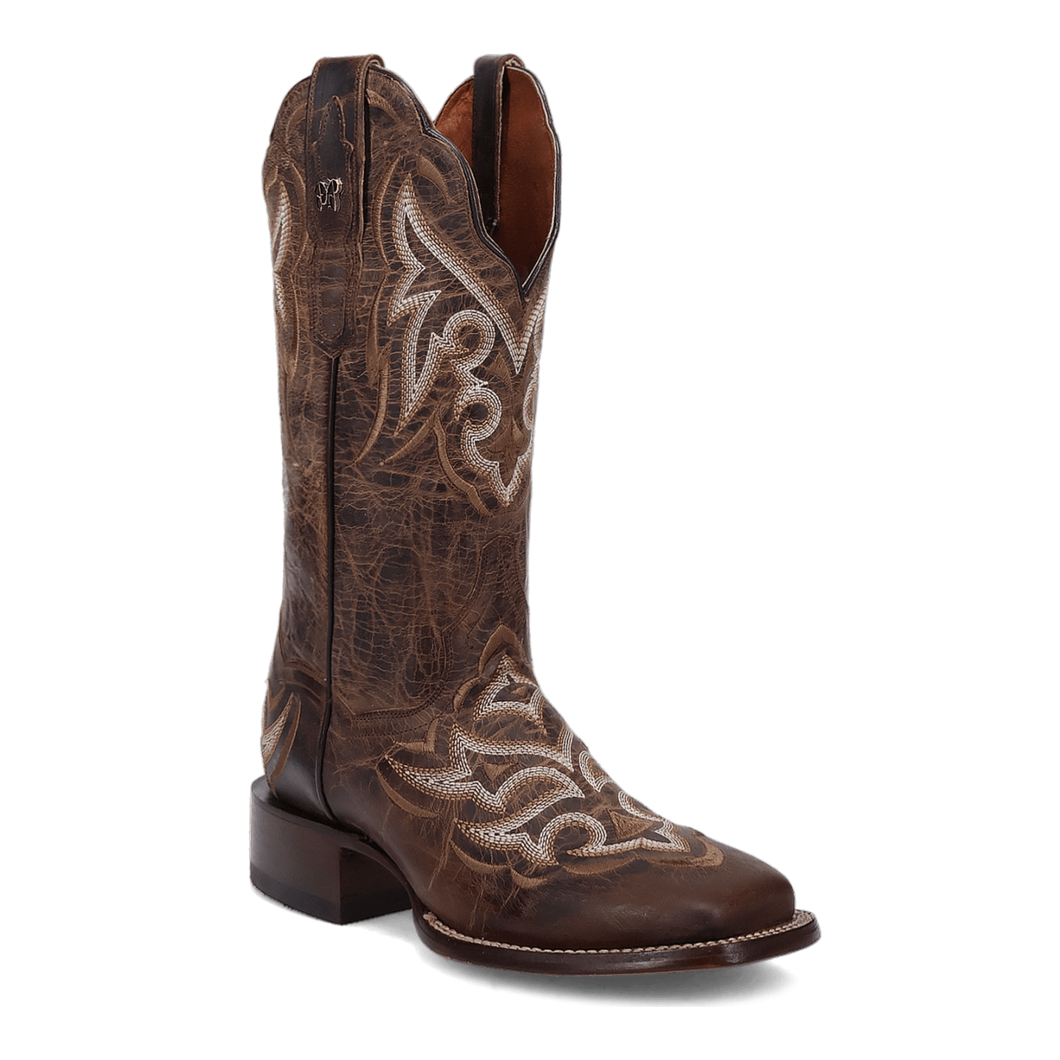 Pard's Western Shop Dan Post Ladies Brown Arizona Square Toe Western Boots with Fancy Stitching