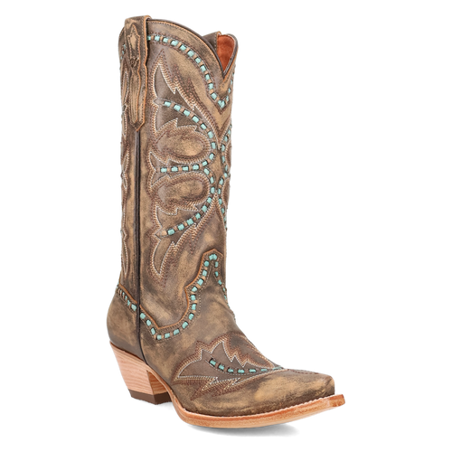 Pard's Western Shop Dan Post Women's Honey Mesa Snip Toe Boots with Turquoise Inlay Stitching
