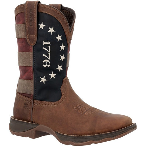 Pard's Western Shop Durango® Brown Lady Rebel Broad Square Toe Western Boots with America 250 Flag Tops