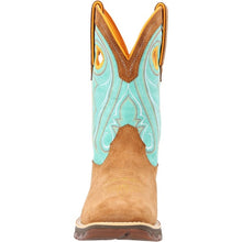 Durango Women's Dusty Brown Lady Rebel Broad Square Toe Western Boots with Sky Blue Tops