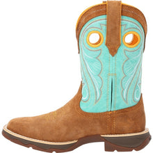 Durango Women's Dusty Brown Lady Rebel Broad Square Toe Western Boots with Sky Blue Tops