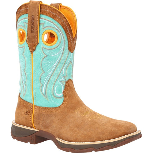 Pard's Western Shop Durango Women's Dusty Brown Lady Rebel Broad Square Toe Western Boots with Sky Blue Tops
