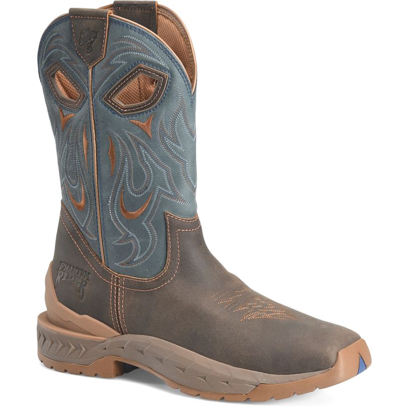 Pard's Western Shop Double H Men's Brown Emperor Phantom Rider Broad Square Toe Roper Boots with Blue Tops