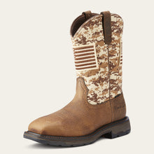 Pard's Western Shop Ariat Men's Brown Patriot Workhog Broad Square Steel Toe Work Boots with Tan Camo Tops