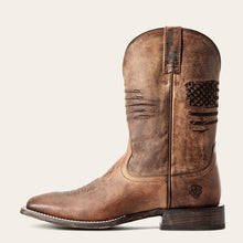 Ariat Men's Weathered Tan Circuit Patriot Broad Square Toe Cowboy Boots with Embroidered American Flag on the Tops