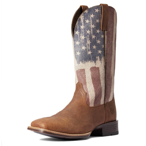 Pard's Western Shop Ariat Men's Patriot Ultra Sorrel Crunch Broad Square Toe Boots with USA Flag Tops