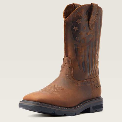Pard's Western Shop Ariat Men's Distressed Brown Sierra Shock Shield Patriot Square Toe Work Boots