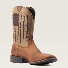 Ariat Men's Brown Sport My Country Broad Square Toe Western Boots with Tan VentTEK Distressed Flag Tops