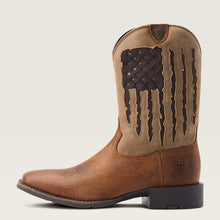 Ariat Men's Brown Sport My Country Broad Square Toe Western Boots with Tan VentTEK Distressed Flag Tops