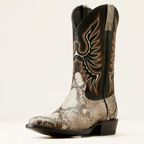 Pard's Western Shop Ariat Men's Natural Python J-Toe Cowboy Boots with Fancy Stitched Tops
