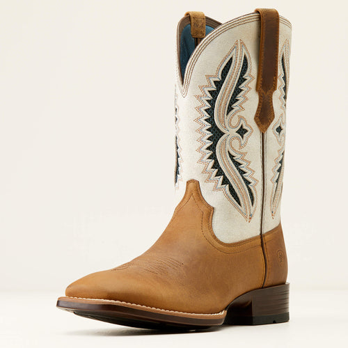 Pard's Western Shop Ariat Men's Marbled Tan Rowder VentTEK 360 Broad Square Toe Cowboy Boots with White Tops