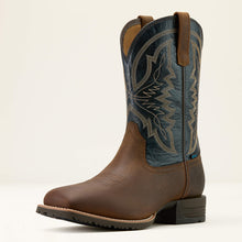 Pard's Western Shop Ariat Men's Taupe Hybrid Ranchwork Waterproof Broad Square Toe Cowboy Boots with Dark Blue Tops