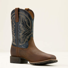 Ariat Men's Taupe Hybrid Ranchwork Waterproof Broad Square Toe Cowboy Boots with Dark Blue Tops