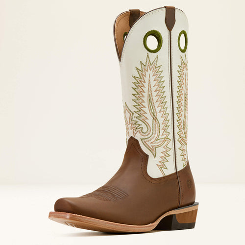 Pard's Western Shop Ariat Men's Brown Southland Blunt Toe Cowboy Boots with Cream Tops