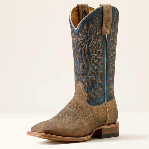 Pard's Western Shop Ariat Men's Gold Point Earth Brown Bison Broad Square Toe Boots with Blue Tops