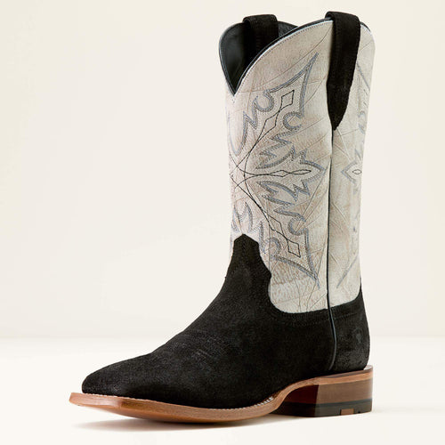 Pard's Western Shop Ariat Men's Black Roughout Circuit Gritty Broad Square Toe Cowboy Boots with Shredded White Tops