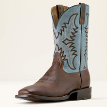 Pard's Western Shop Ariat Men's Weathered Brown Cattle Creek Broad Square Toe Cowboy Boots with Blue Tops