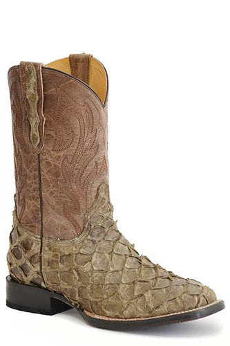 Pard's Western Shop Stetson Men's Vintage Brown Pirarucu Broad Square Toe Western Boots