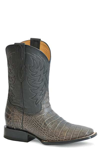 Pard's Western Shop Stetson Men's Burnished Grey Alligator Broad Square Toe Boots with Black Tops