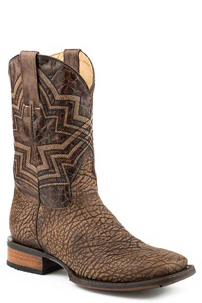 Pard's Western Shop Men's Stetson Distressed Brown Bullhide Boots with Wide Square Toe from Roper Footwear