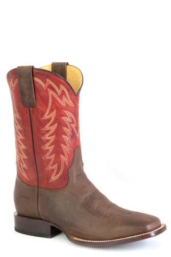 Pard's Western Shop Roper Footwear Men's Brown Parker Broad Square Toe Boots with Burnished Red Tops