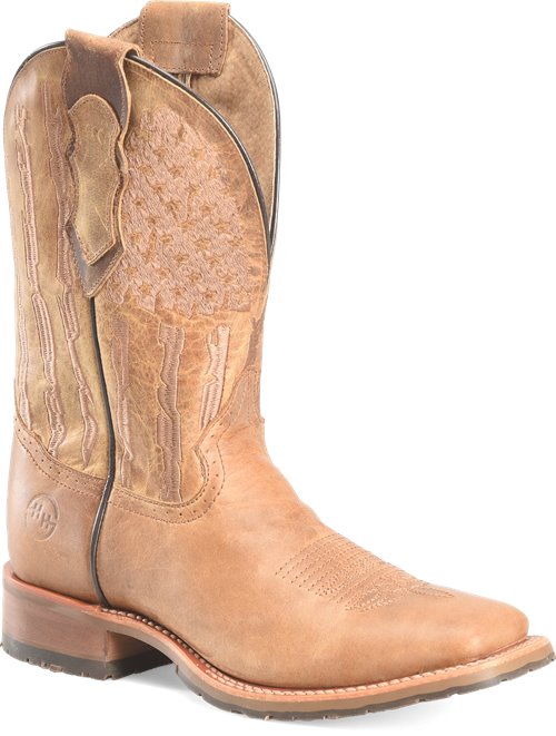Pard's Western Shop Double H Men's Tan Covada Wide Square Toe Boots with Tan Stars/Stripes Tops