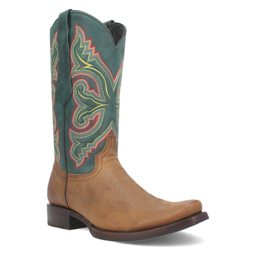 Pard's Western Shop Dingo Men's Tan True Grit Blunt Toe Western Boots with Green Tops