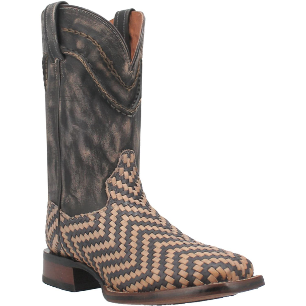 Pard's Western Shop Dan Post Cowboy Certified Keaton Black/Tan Basketweave Broad Square Toe Boots for Men