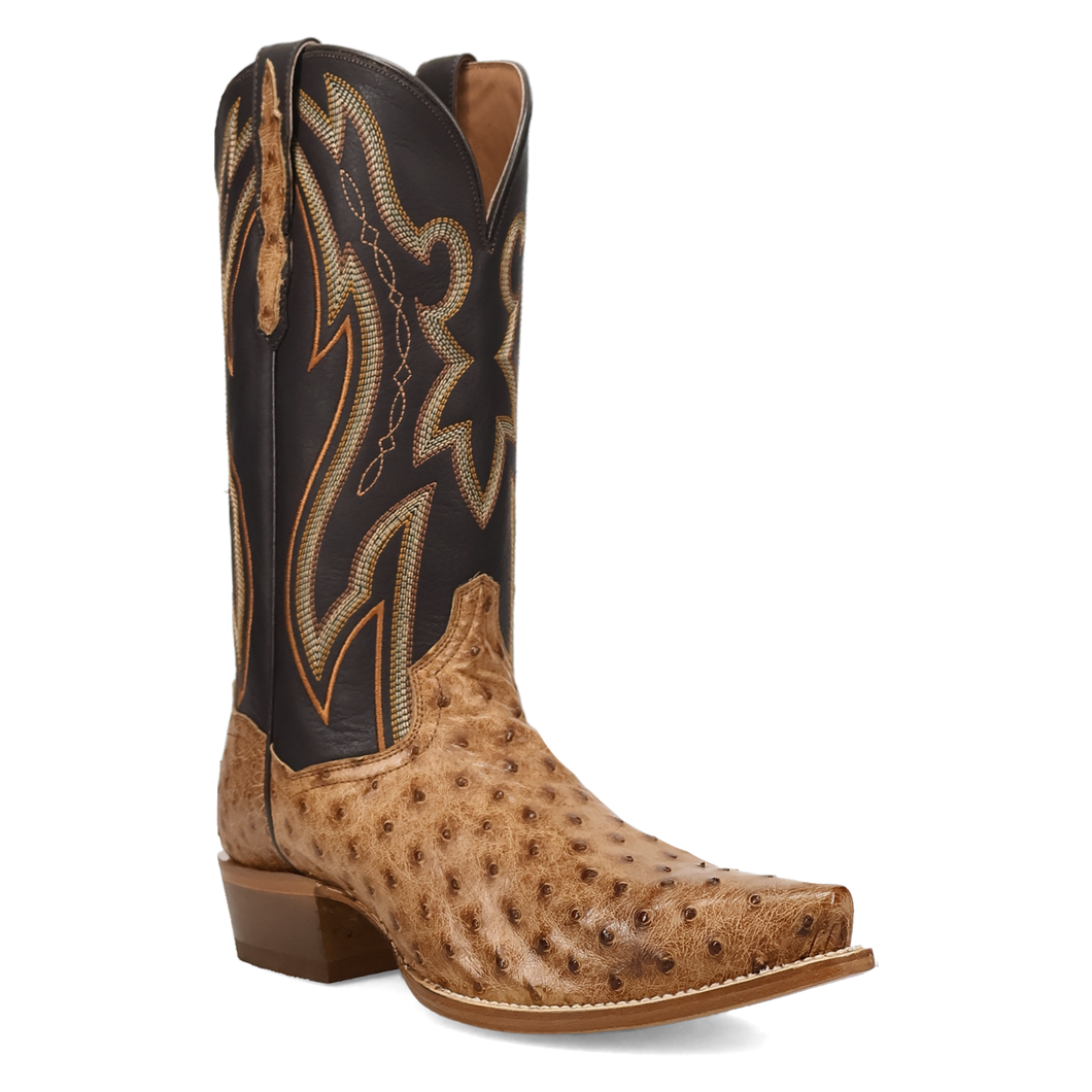Dan Post Men's Tan Grit Full Quill Ostrich Snip Toe Western Boots