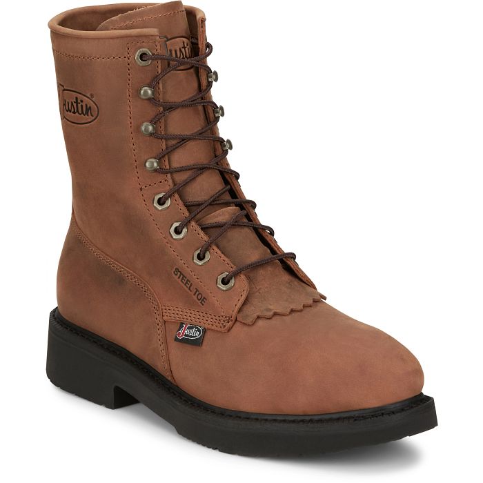 NEW JUSTIN BOOTS men\'s livestock round steel toe lace-up work boots in aged brow MEN main image 3