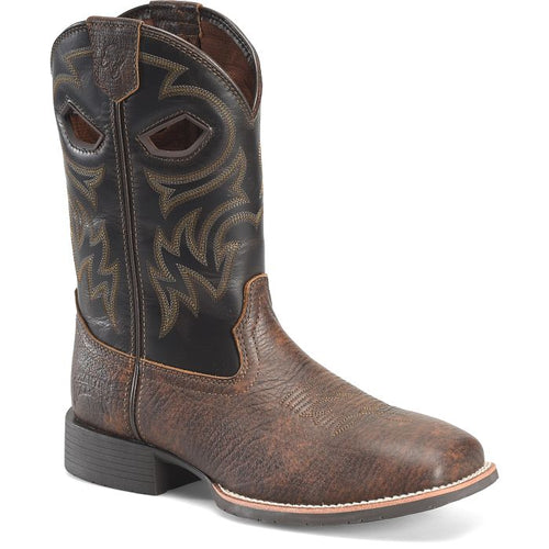 Pard's Western Shop Double H Men's Brown Phantom Rider Lazario Broad Square Toe Roper Boots with Black Tops