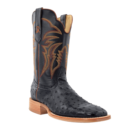 Pard's Western Shop R.Watson Men's Black Full Quill Ostrich Boots with Black Tops