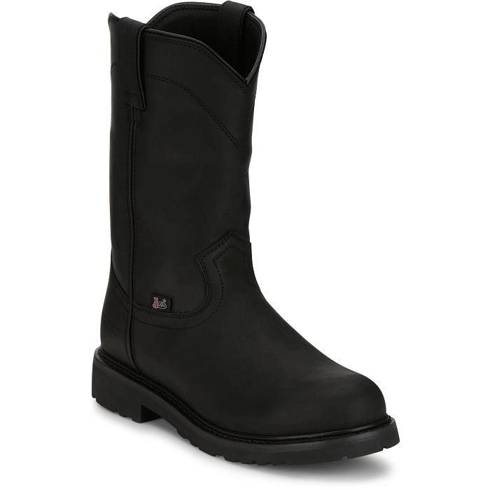 Pard's Western shop Justin Men's Dorsal Black Waterproof Round Steel Toe Work Boots