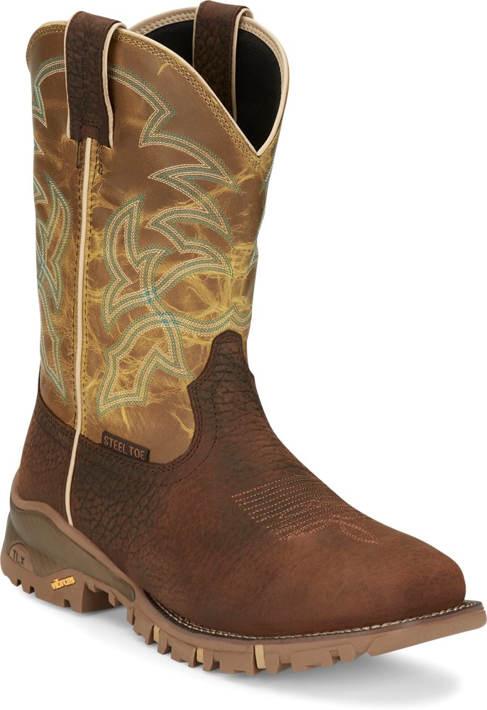 Tony Lama Men's Brown Roustabout Waterproof Broad Square Steel Toe