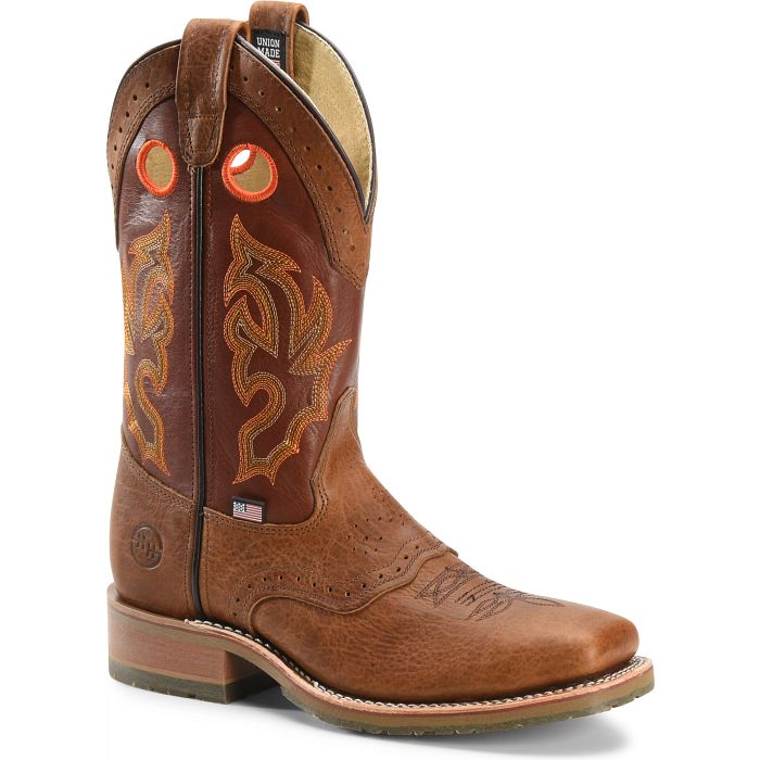Pard's Western Shop Double H Men's Brown Mickey Broad Square Toe Roper Boots