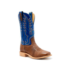 Pard's Western Shop Hyer Men's Kincaid Rye Brown Bullhide Broad Square Toe Western Boots with Bright Blue Tops