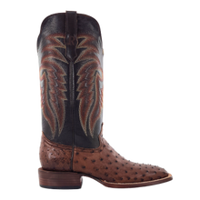 R.Watson Kango Tobac Full Quill Ostrich Broad Square Toe Boots with Chocolate Tops for Men