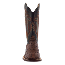 R.Watson Kango Tobac Full Quill Ostrich Broad Square Toe Boots with Chocolate Tops for Men
