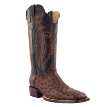 Pard's Western Shop R.Watson Kango Tobac Full Quill Ostrich Broad Square Toe Boots with Chocolate Tops for Men