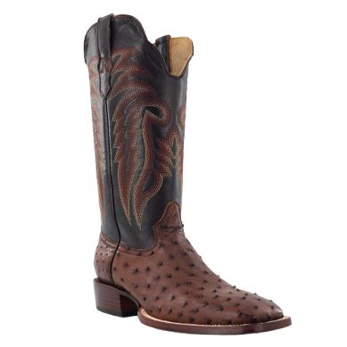 Pard's Western Shop R.Watson Kango Tobac Full Quill Ostrich Broad Square Toe Boots with Chocolate Tops for Men