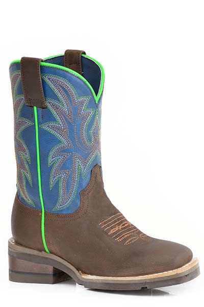 Pard's Western shop Roper Footwear Brown Square Toe Boots with Blue Tops for Toddlers