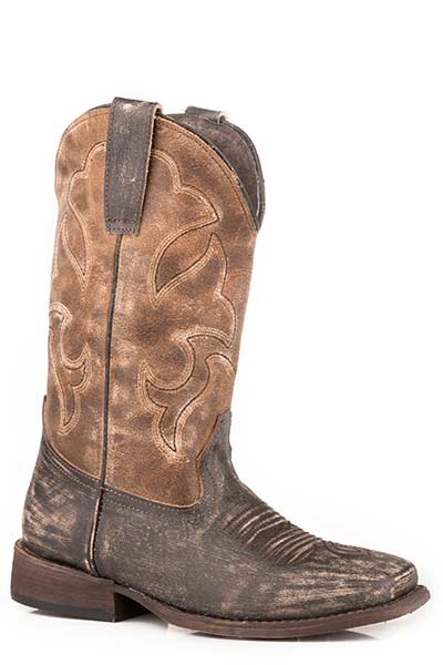 Pard's Western Shop Roper Footwear Children's Burnished Brown Square Toe Boots with Vintage Tan Tops