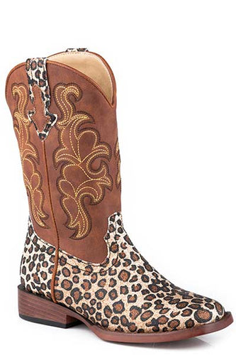 Pard's Western Shop Roper Footwear Leopard Glitter Square Toe Boots for Children