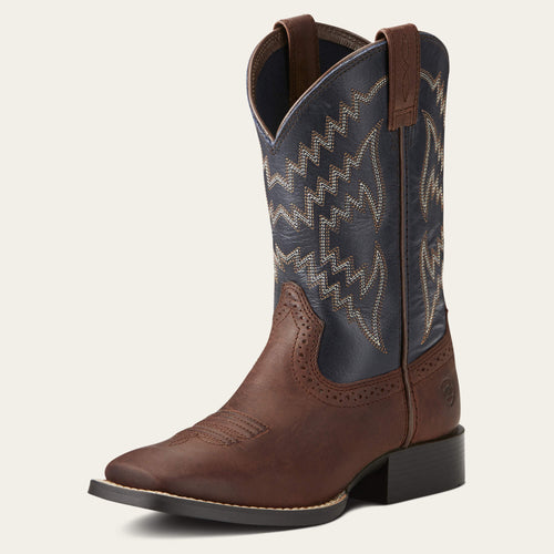 Pard's Western Shop Ariat Kid's Brown Tycoon Square Toe Western Boots with Navy Tops