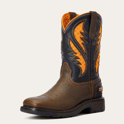 Pard's Western Shop Ariat Big Kids Brown Work VentTEK Boots with Orange VentTEK the on Tops