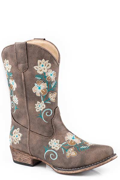 Pard's Western Shop Roper Vintage Brown Floral Embroidered Boots for Kids