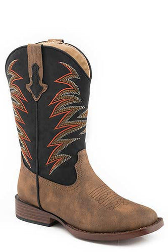 Pard's Western Shop Roper Tan Clint Boots with Fancy Stitched Black Tops for Kids