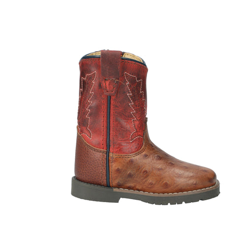 Pard's Western Shop Smoky Mountain Boots Cognac Ostrich Print Autry Western Boots with Red Tops for Toddlers